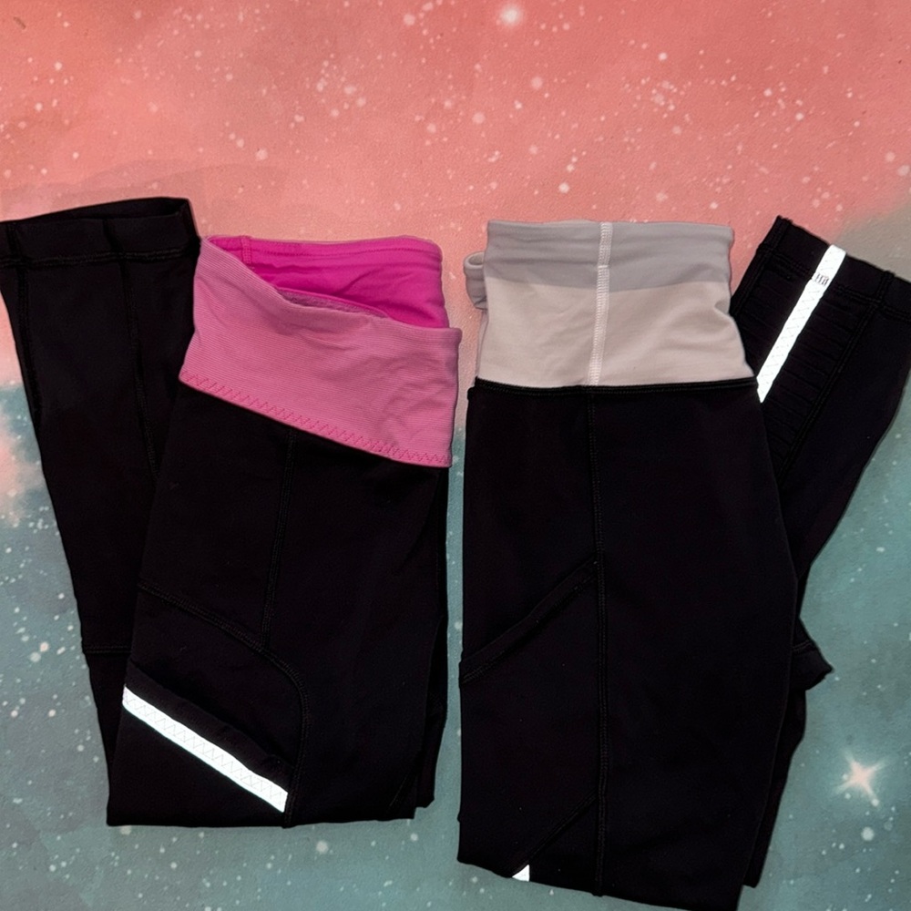 Lululemon reflective running cropped Capri leggings pants size 4 lot of 2 !